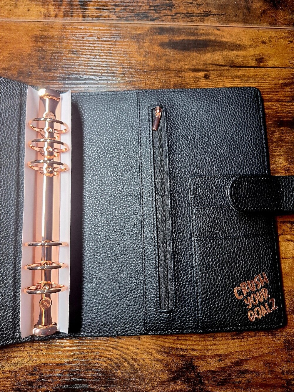 A5 Planner Rose Gold Rings Planner/Budget Binder, Black Planner, Cash Wallet - Picture 3 of 3
